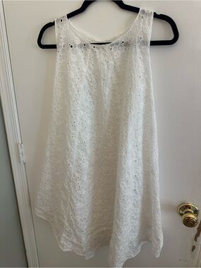 White Eyelet Sleeveless A-Line Dress